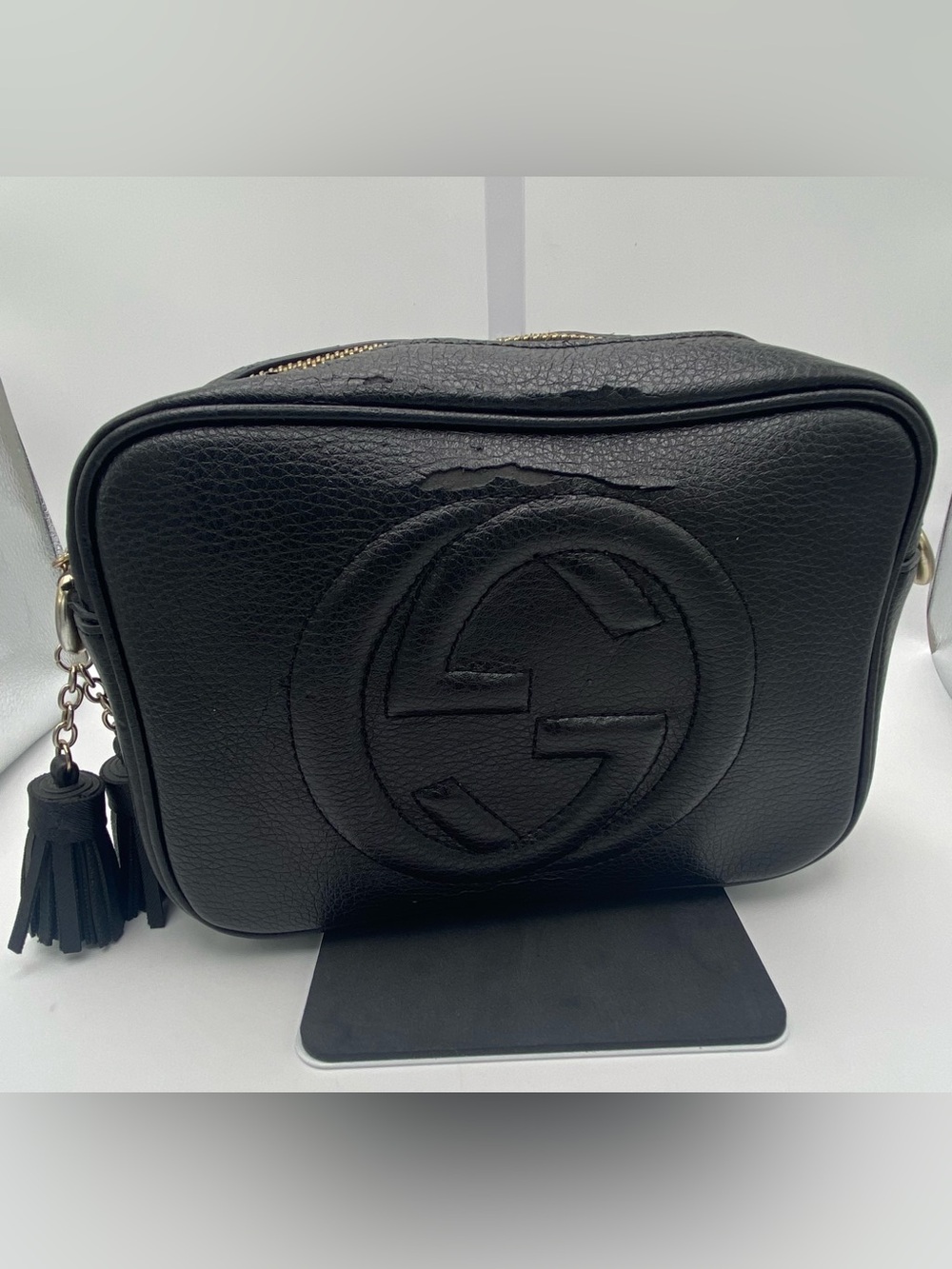 Gucci Soho Disco Black Leather Tassel Bag Interlocking G Soho Small